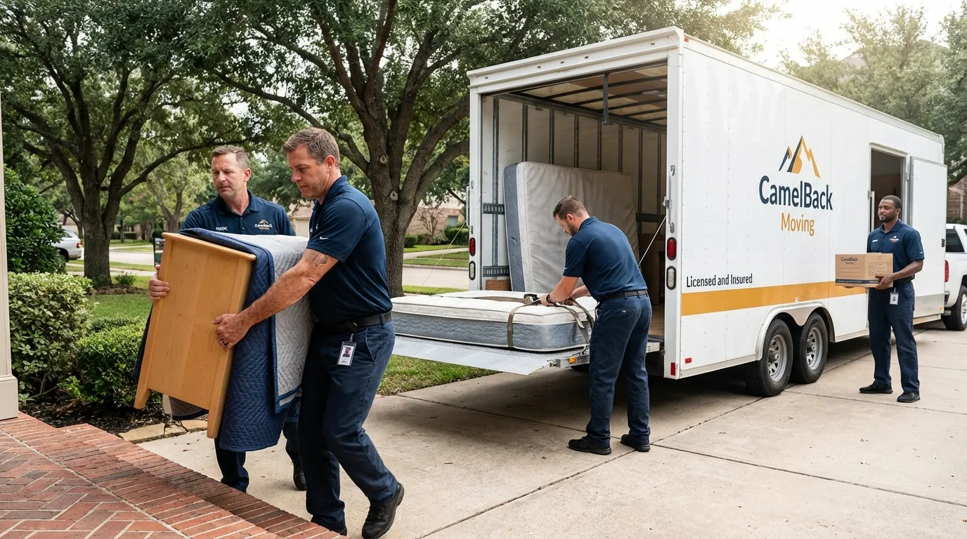 Crew loading residential truck for cross-state move from Forestville, CA