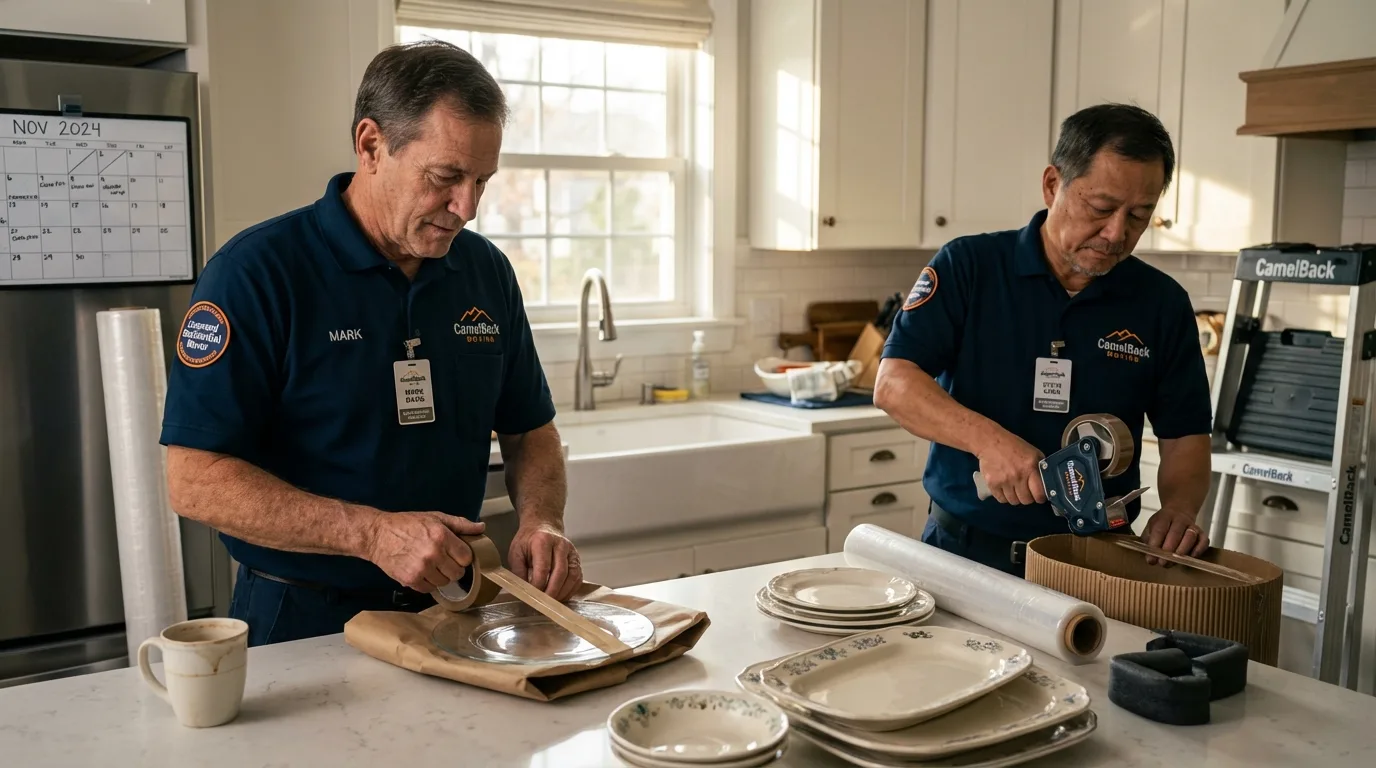 Professional crew packing kitchen dishware in Forestville, CA